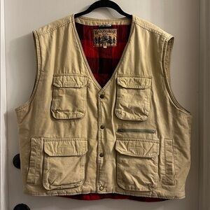 Woodsman ATA All Terrain Apparel Field Vest Tartan Lining Cotton 7 Pockets XL